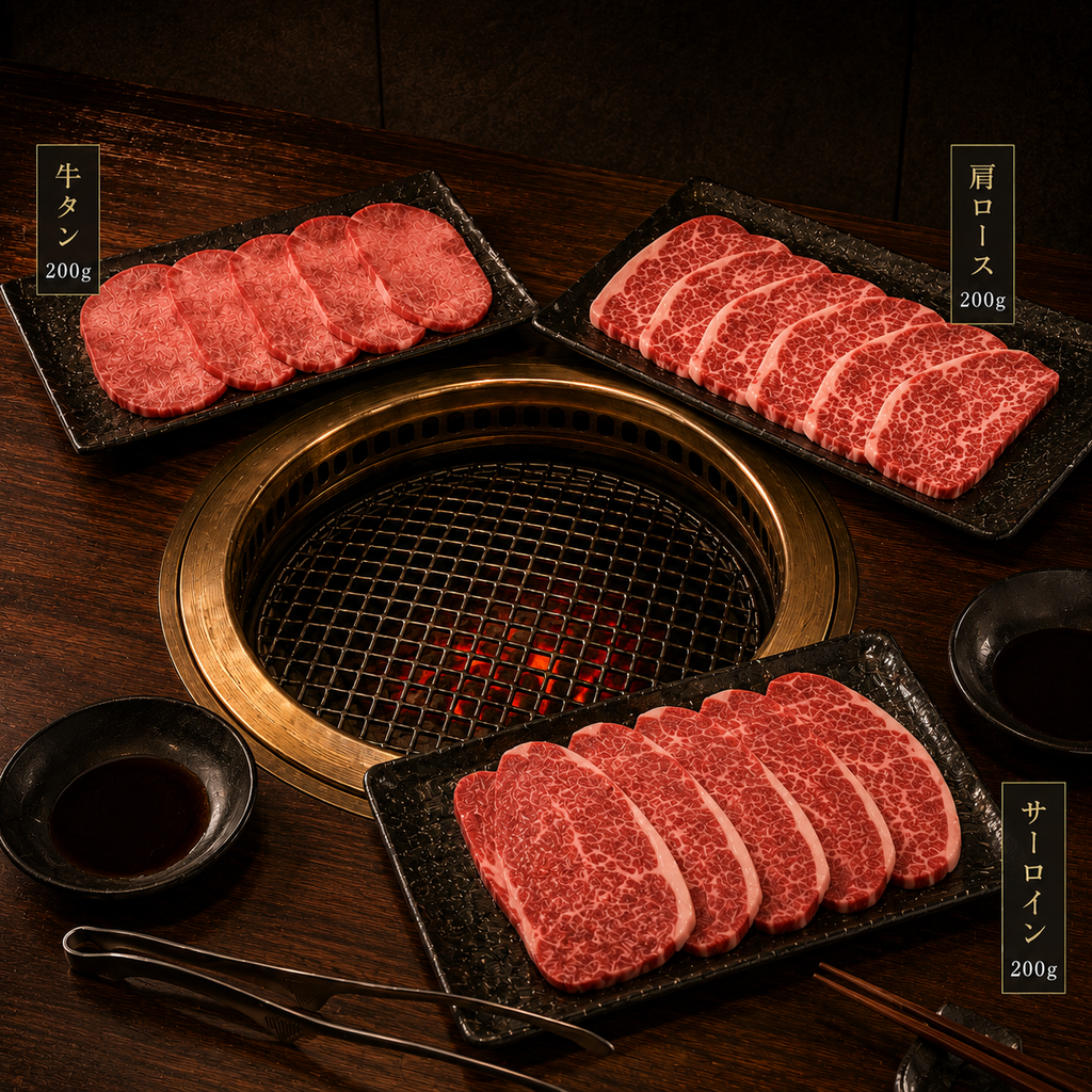 【送料無料】600g アルゼンチン産牛肉【焼肉食べ比べ3種セット 牛タン・肩ロース・サーロイン】